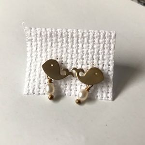Mini whales and freshwater pearl earrings